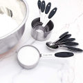 Kitchen Measuring Cups and Spoons Set of 12, 18/8 Stainless Steel Measuring Spoons and Cups with Silicone Handle, Black